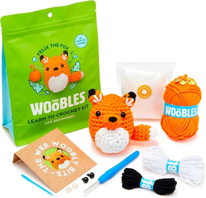 The Woobles طقم الكروشيه للمبتدئين من ووبلز - طقم حياكة وكروشيه سهل للحيوانات كما تم عرضه في شارك تانك - فيليكس الثعلب - Image 1
