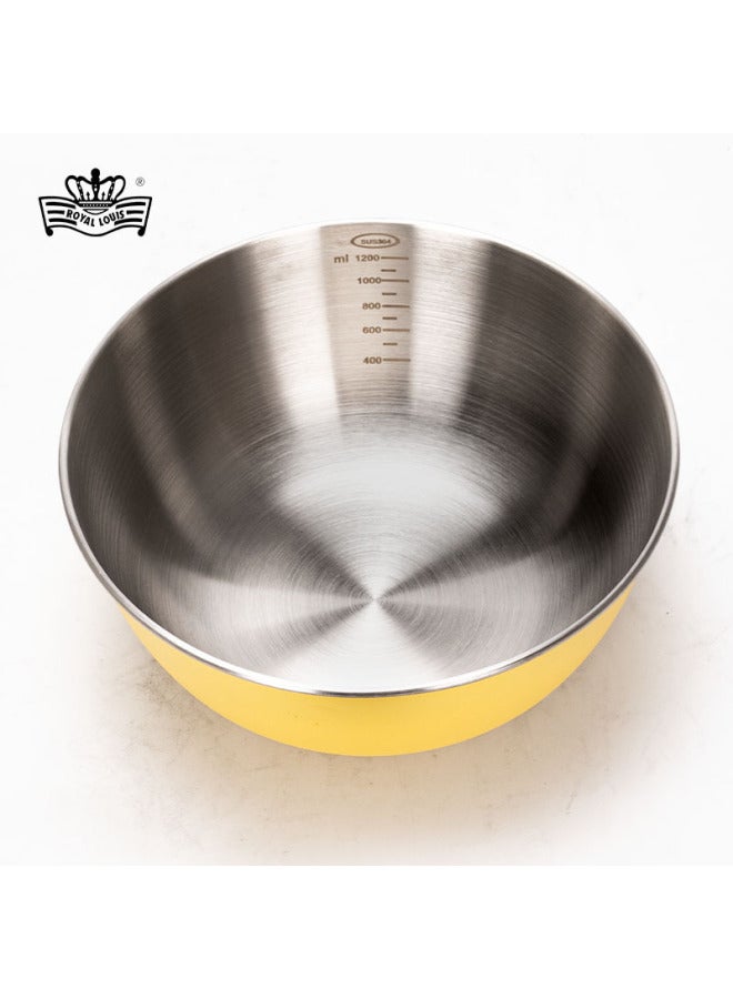 Cross-border 304 Stainless Steel Spray Color Cooking Basin Salad Basin Rice Mixing Bowl Vegetable Washing Basin And Noodle Beating Basin Spice Basin-Specifications:19cm-Color:Cream Yellow  - Image 3