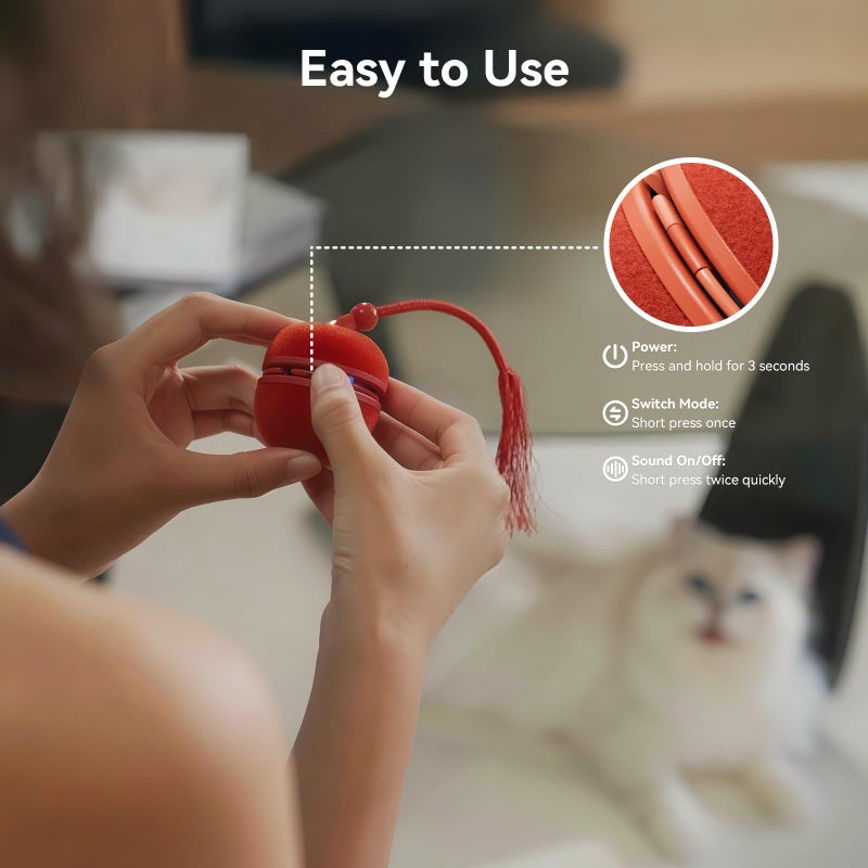 Cheerble 2 in 1 Interactive Cat Toys for Indoor Cats - Wicked Ball Duo2 Automatic Cat Toy, Dual Interchangeable Shells, Electric Cat Toy Ball with Chirping Sounds, Rechargeable Moving Kitten Toys, Red - Image 4