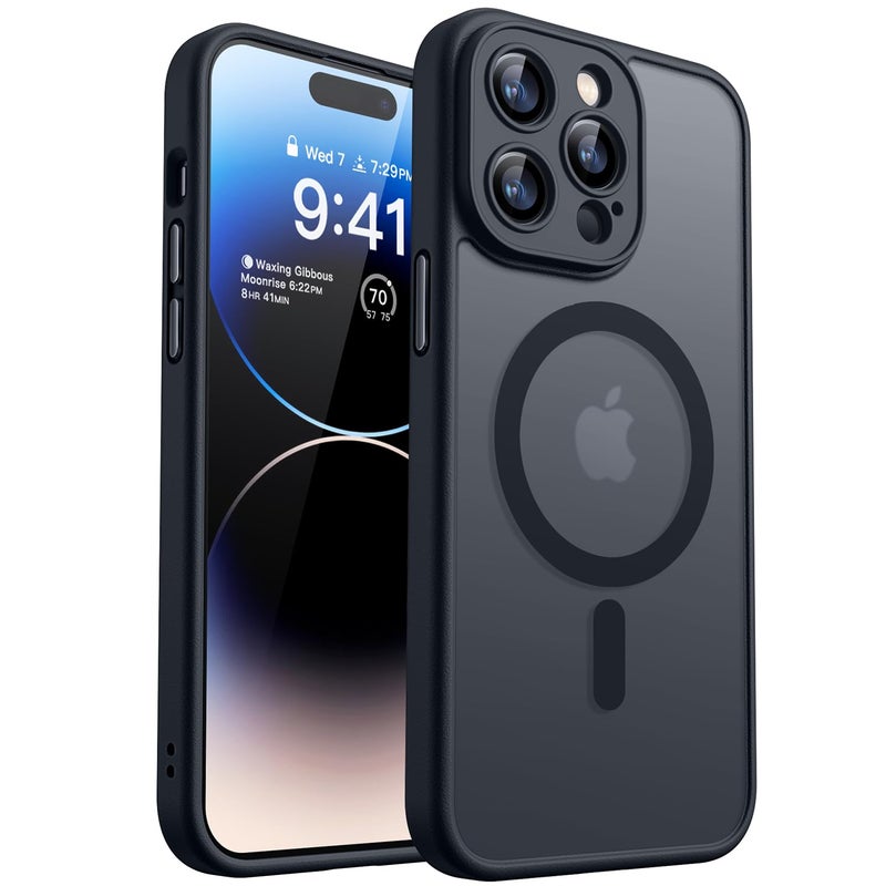 CANSHN Magnetic Compatible with iPhone 14 Pro Max Case, Upgraded [Full Camera Protection] [Compatible with Magsafe] [Translucent Matte] Shockproof Protective Phone Case Cover 6.7 Inch - Black - Image 1