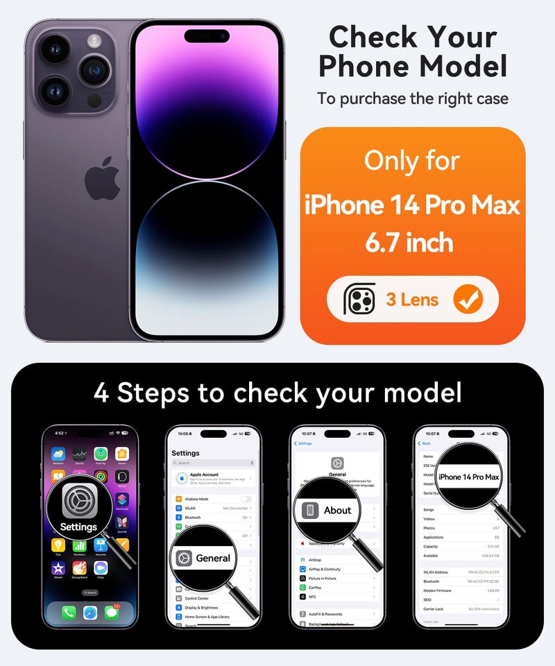 CANSHN Magnetic Compatible with iPhone 14 Pro Max Case, Upgraded [Full Camera Protection] [Compatible with Magsafe] [Translucent Matte] Shockproof Protective Phone Case Cover 6.7 Inch - Black - Image 2