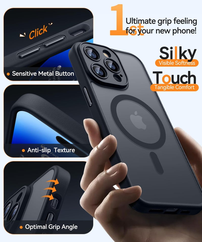 CANSHN Magnetic Compatible with iPhone 14 Pro Max Case, Upgraded [Full Camera Protection] [Compatible with Magsafe] [Translucent Matte] Shockproof Protective Phone Case Cover 6.7 Inch - Black - Image 5