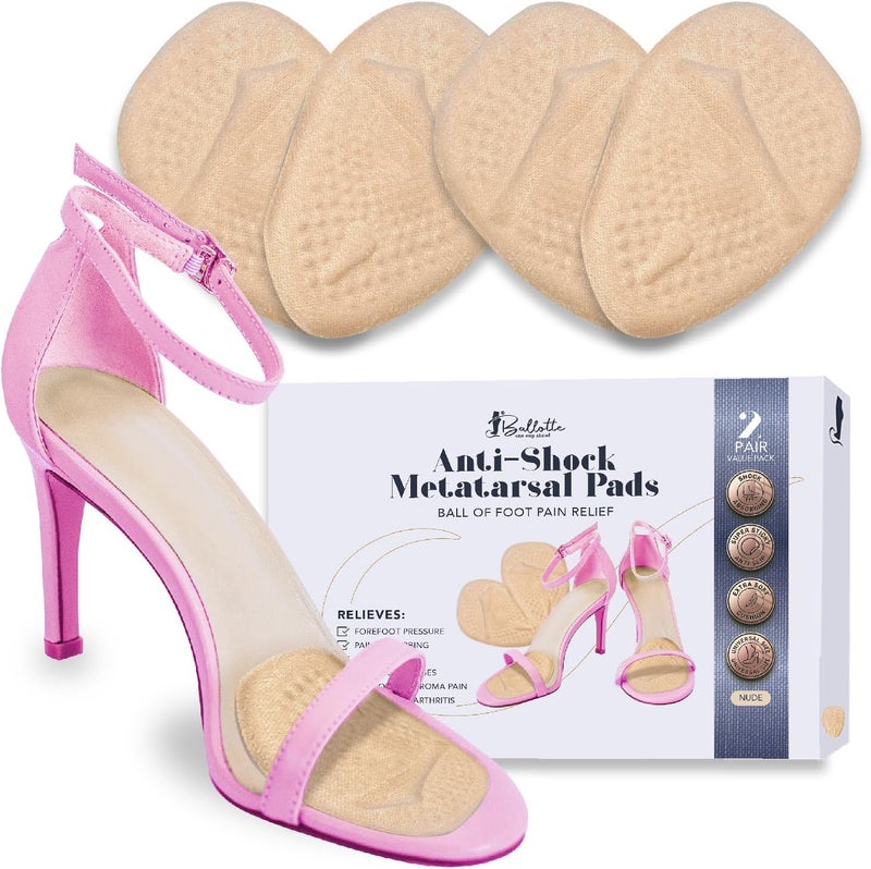 Ballotte Metatarsal Pads for Women Silicone Gel Foot Cushions for High Heels Ball of Foot Pain Relief Non-Slip Shoe Pads for Shock Absorption & All-Day Wear Prevention of Feet Fatigue (Nude 4 Pack) - Image 1