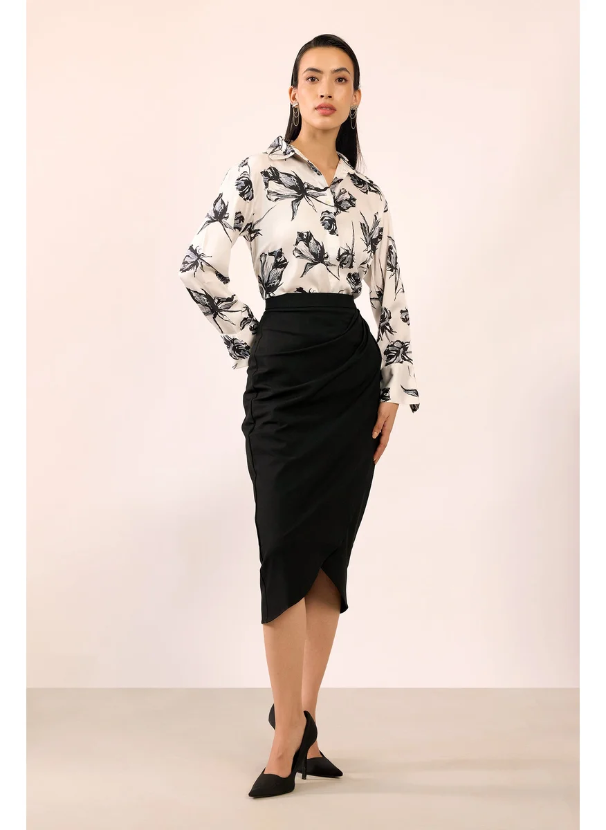 فيرجيو Virgio Women Rescued Poly Midi Length Solid Skirt