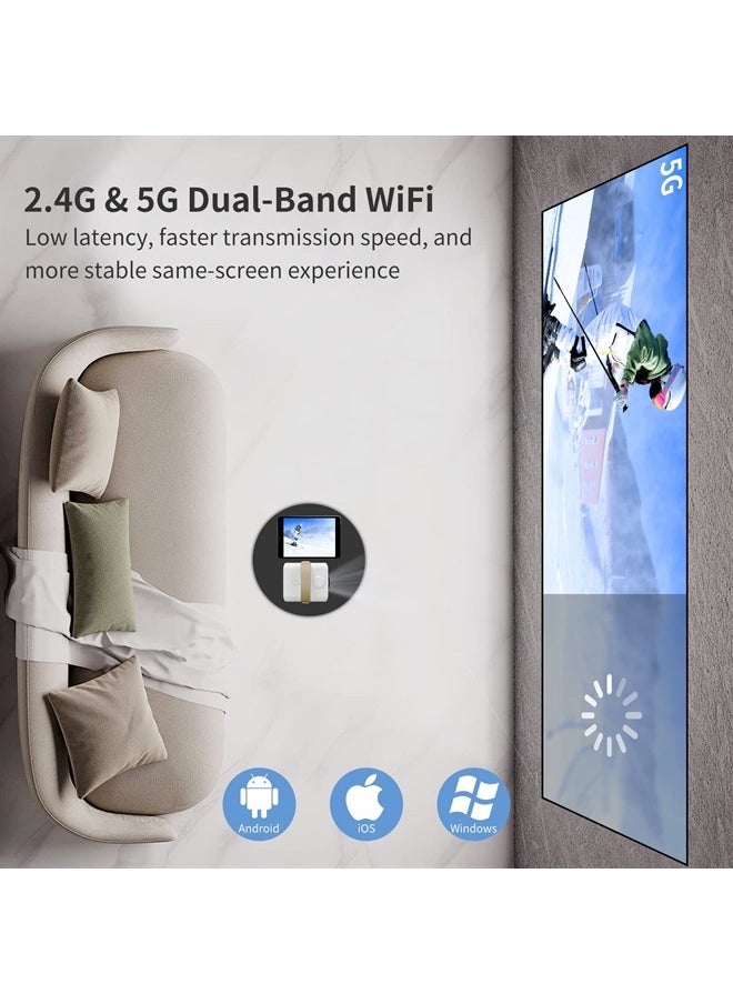 ZCGIOBN - Mini Portable Projector with 5G WiFi & Bluetooth, Android 10.0 OS Home Video Projector 1080P Supported 150” Display & Zoom 5000 LED Lumen Outdoor Movie Compatible with Tablet/Phone/PC/TV Stick/PS5 - Image 1
