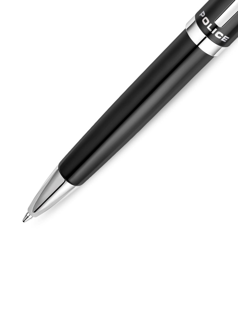 POLICE Batang Black Stainless Steel Blue Ink Pen with Silver Trims 137mm - Image 3
