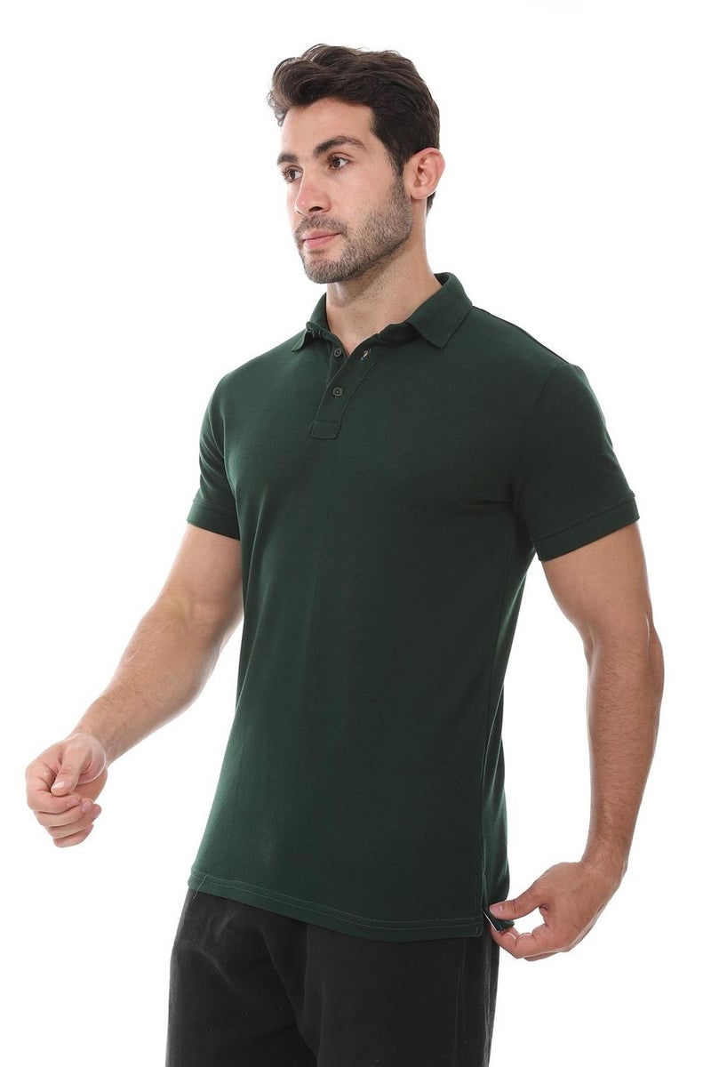 Andora Cotton Basic Polo Men's Shirt - Dark Green_Green - Image 1
