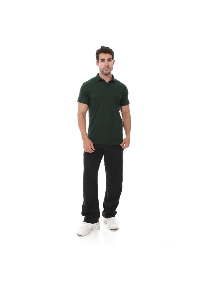 Andora Cotton Basic Polo Men's Shirt - Dark Green_Green - Image 2