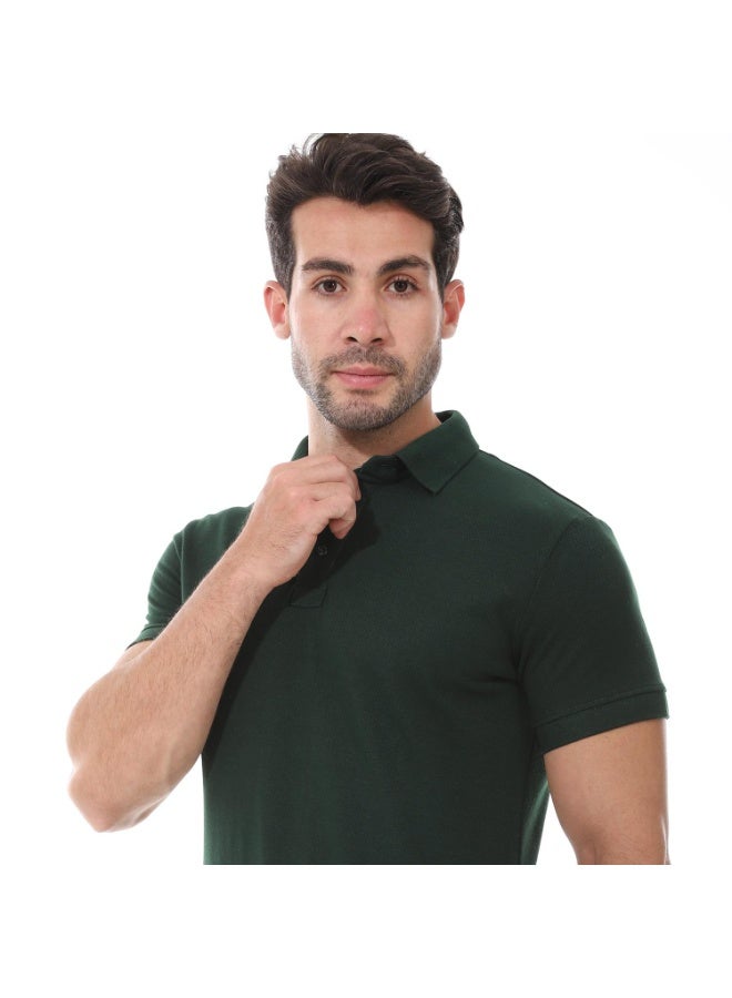 Andora Cotton Basic Polo Men's Shirt - Dark Green_Green - Image 3