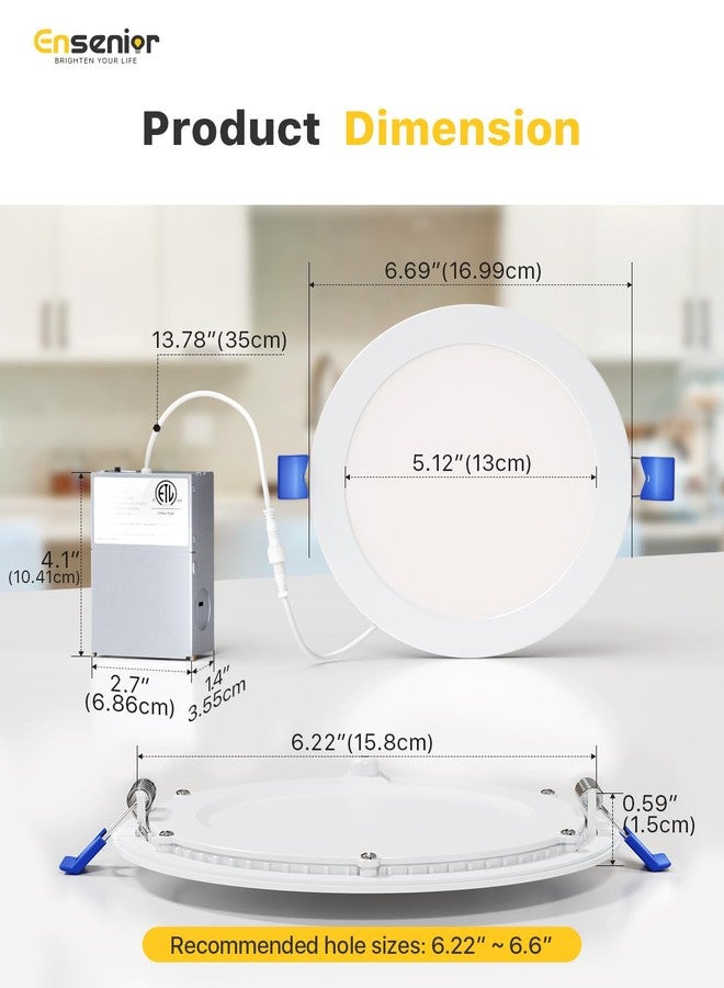 Ensenior 12 Pack 6 Inch Ultra-Thin LED Recessed Ceiling Light with Junction Box, 5000K Daylight, 12W 110W Eqv, Dimmable Can-Killer Downlight, 1050LM High Brightness - ETL and Energy Star Certified - Image 5