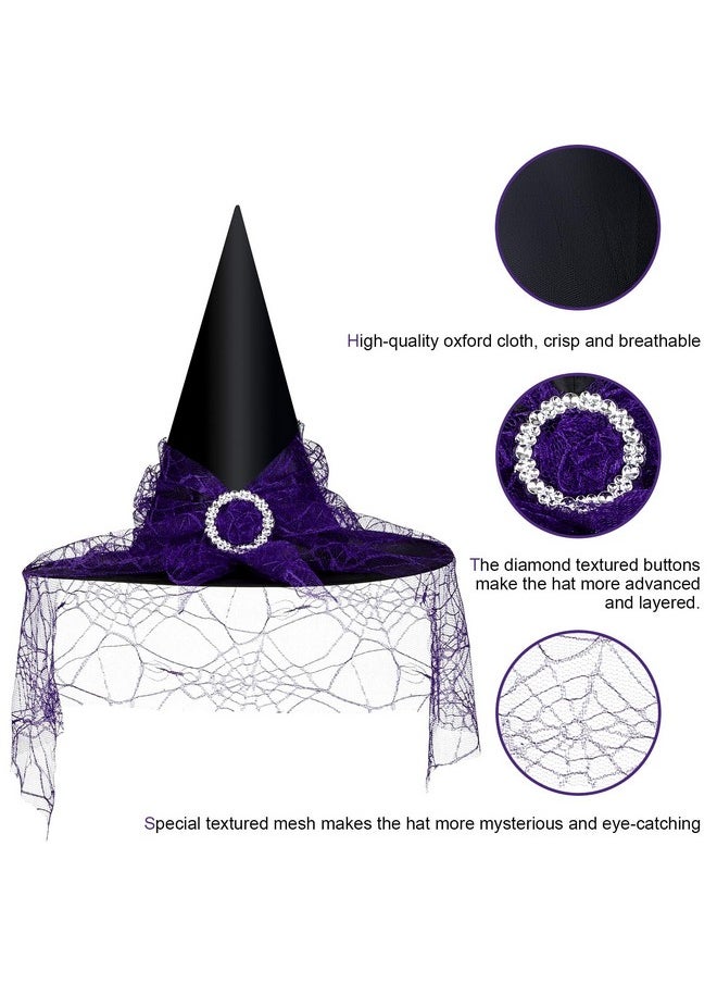 Edoneery - Edoneery Halloween Witch Hat for Women, Mesh Lace Fancy Dress Wizard Costume Accessory for Cosplay Parties(Purple) - Image 1