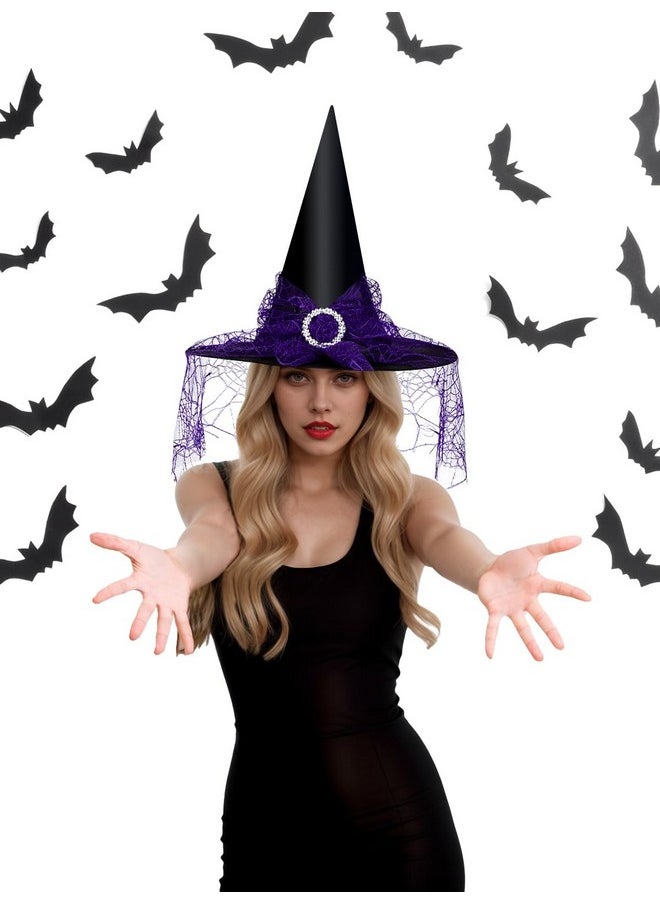 Edoneery - Edoneery Halloween Witch Hat for Women, Mesh Lace Fancy Dress Wizard Costume Accessory for Cosplay Parties(Purple) - Image 1