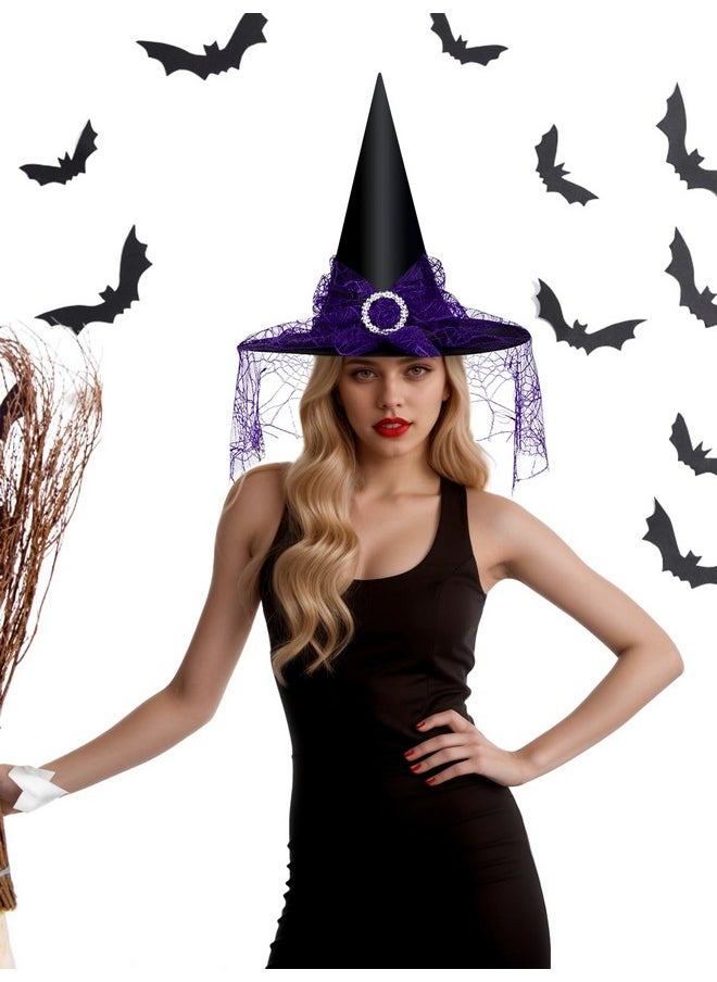 Edoneery - Edoneery Halloween Witch Hat for Women, Mesh Lace Fancy Dress Wizard Costume Accessory for Cosplay Parties(Purple) - Image 1