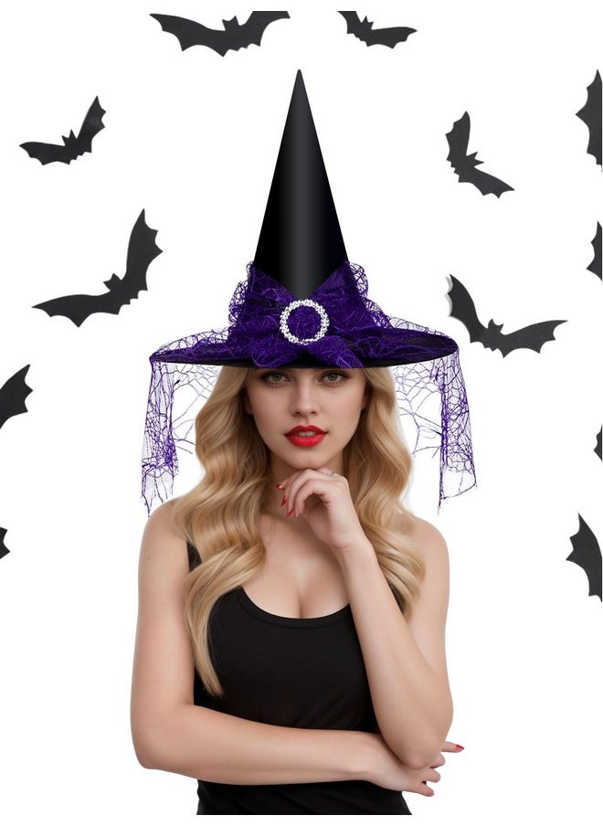 Edoneery - Edoneery Halloween Witch Hat for Women, Mesh Lace Fancy Dress Wizard Costume Accessory for Cosplay Parties(Purple) - Image 1