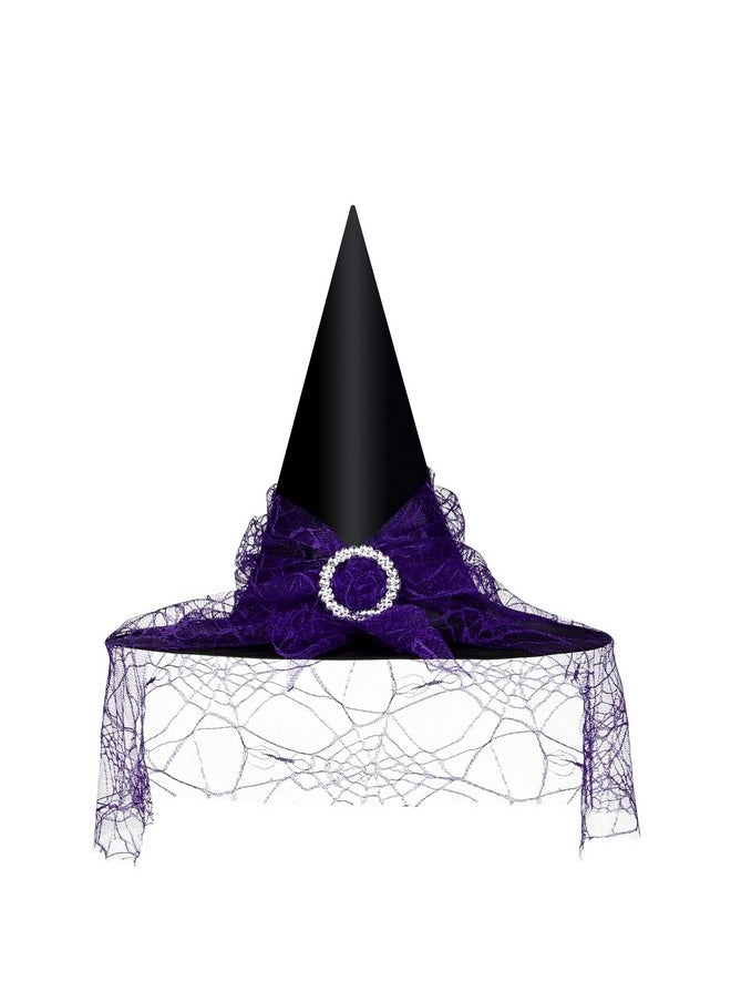 Edoneery - Edoneery Halloween Witch Hat for Women, Mesh Lace Fancy Dress Wizard Costume Accessory for Cosplay Parties(Purple) - Image 1