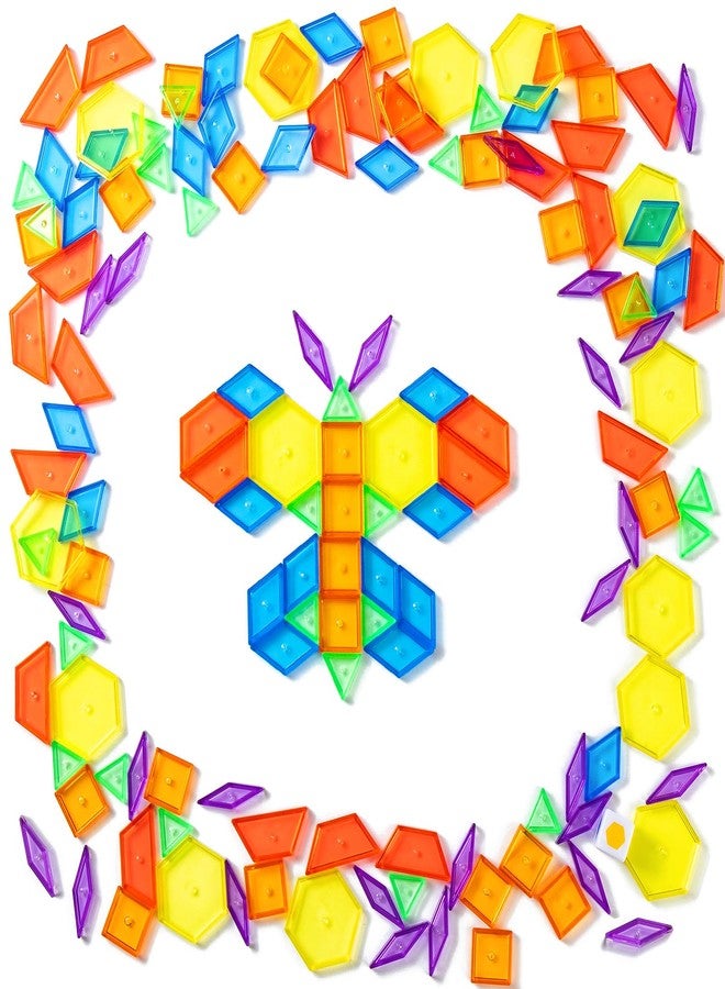PreTrans 128 Pcs Translucent Pattern Blocks - Geometric Shapes for Light Table, Ideal Light Table Manipulatives and Accessories, Perfect for Exploring Colors and Shapes - Image 1