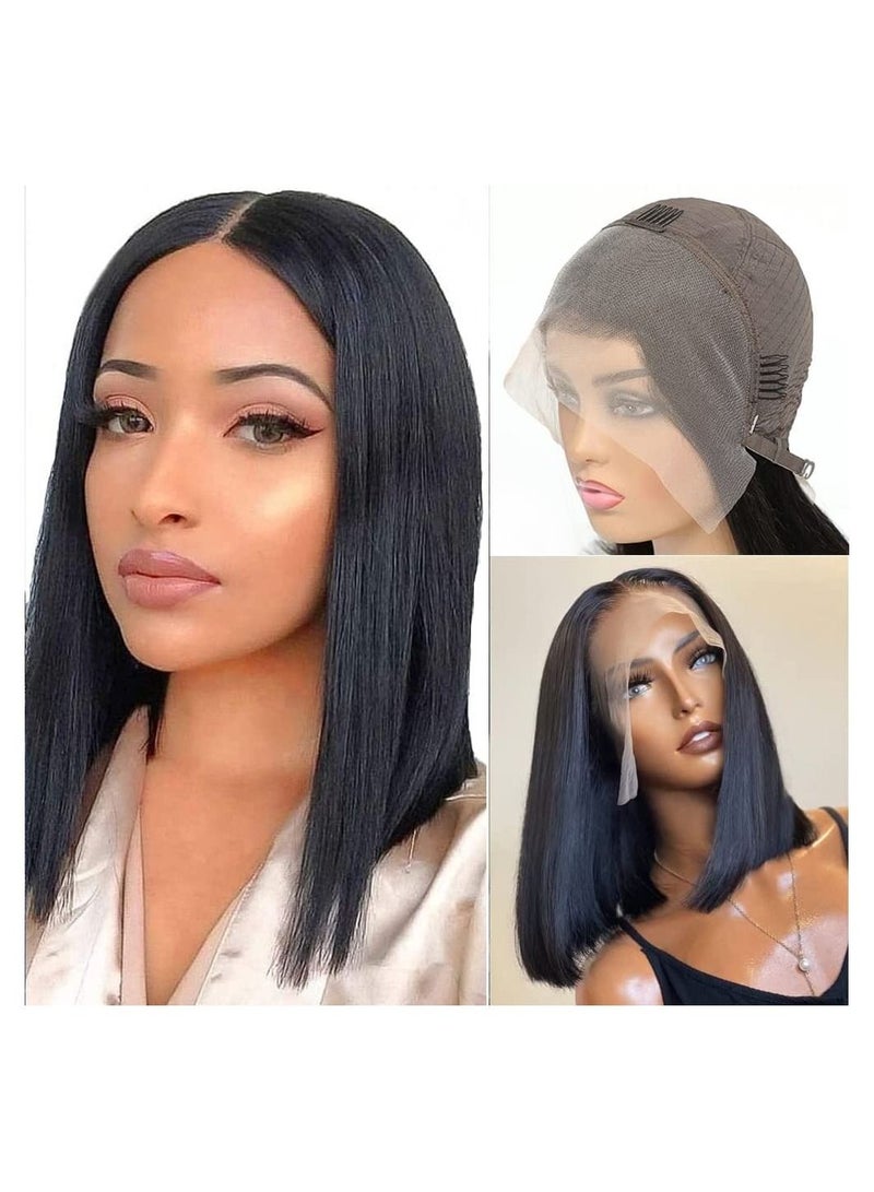 إستيل الدانتيل الجبهة بوب الباروكات شعر بشري البرازيلي شعر بشري قصير بوب الباروكات للمرأة الدانتيل إغلاق مستقيم الشعر المستعار اللون الطبيعي 13x4 أمامي بوب - Image 1