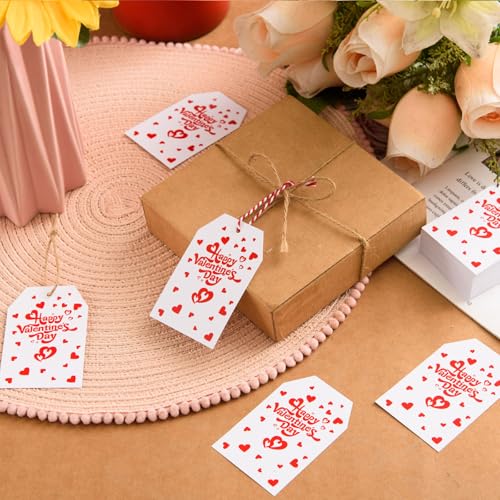 FOBSME 200 Pcs Red Valentine's Day Gift Tags with String 3.35x2.17 Inch Happy Valentine's Day Tags Paper Valentines Heart Hanging Tag for Gift Wrapping, Treat Bags, Party Decorations, DIY Crafts - Image 4
