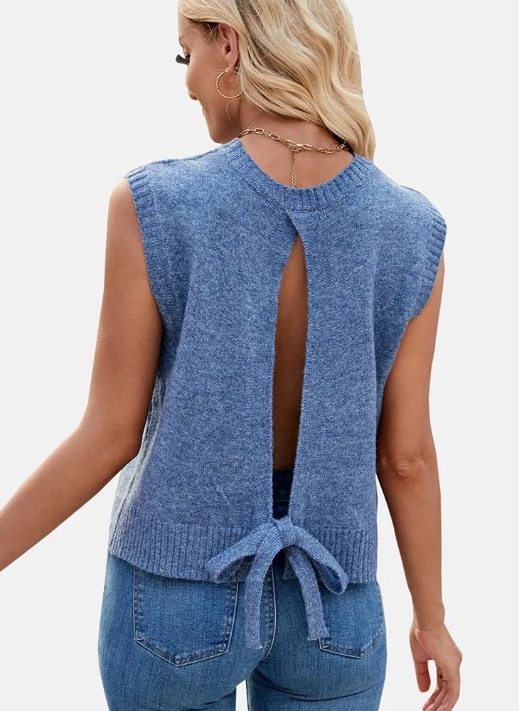 يونيكي Blue Round Neck Plain Top