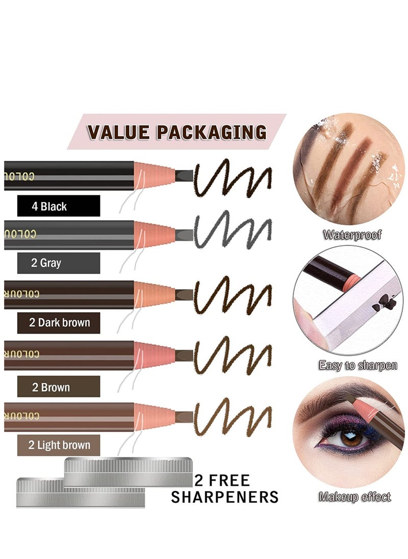 SYOSI - 12Pcs Eyebrow Pencils Brow Pencil Set For Marking Waterproof Filling And Outlining Makeup And Microblading Supplies Kit-Permanent Eye Brow Liners In 5Colors(4 Black 6 Brown 2 Gray） - Image 1