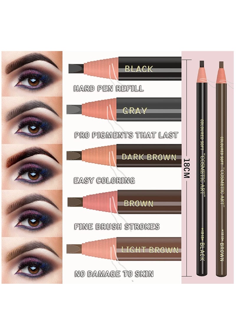 SYOSI - 12Pcs Eyebrow Pencils Brow Pencil Set For Marking Waterproof Filling And Outlining Makeup And Microblading Supplies Kit-Permanent Eye Brow Liners In 5Colors(4 Black 6 Brown 2 Gray） - Image 1