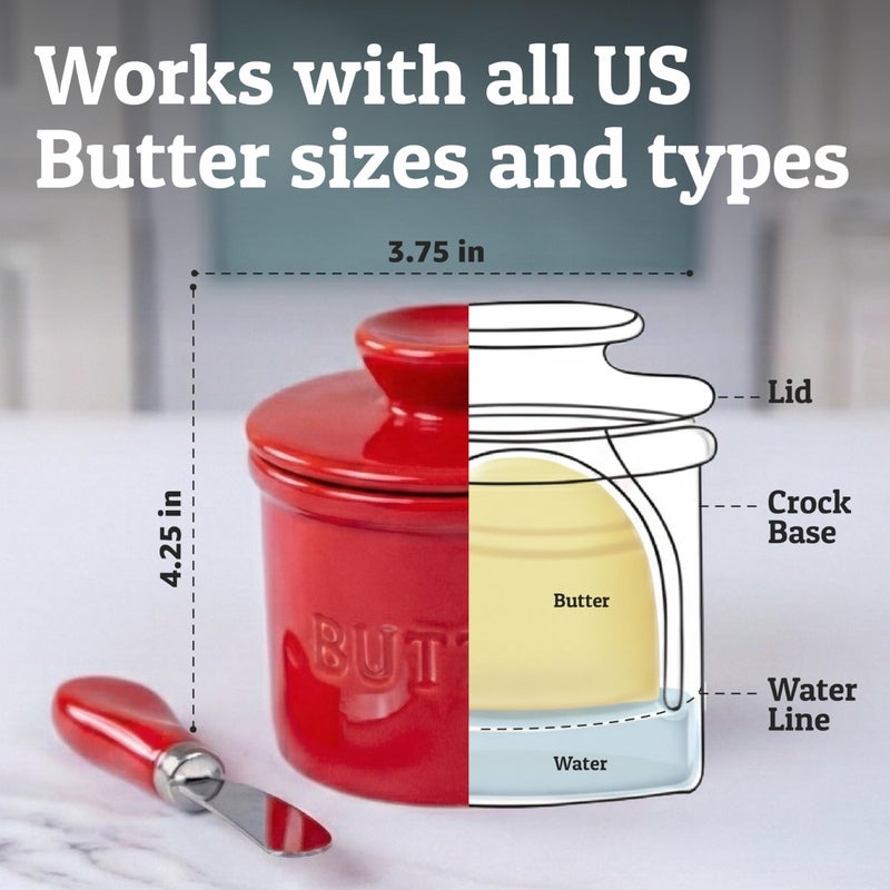 Priority Chef PriorityChef Butter Crock with Lid with Water Line, Ceramic French Butter Dish to Leave On Counter, Red - Image 5