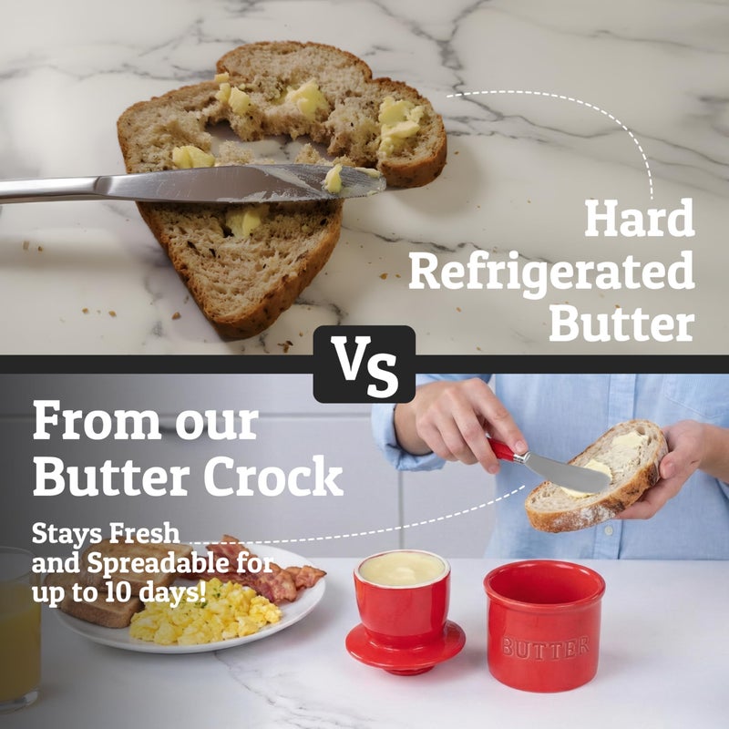 Priority Chef PriorityChef Butter Crock with Lid with Water Line, Ceramic French Butter Dish to Leave On Counter, Red - Image 2