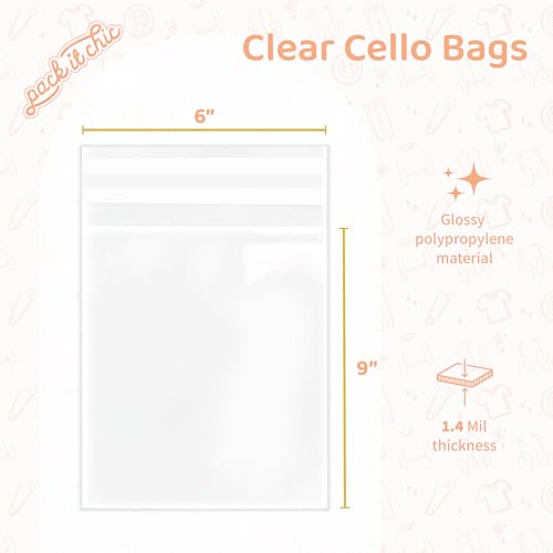 Pack It Chic - 6” X 9” (200 Pack) Clear Resealable Cello Poly Bags - Candy, Treats, and Party Favors - Self Seal - Image 2
