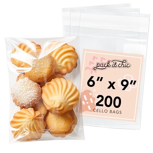 Pack It Chic - 6” X 9” (200 Pack) Clear Resealable Cello Poly Bags - Candy, Treats, and Party Favors - Self Seal - Image 1