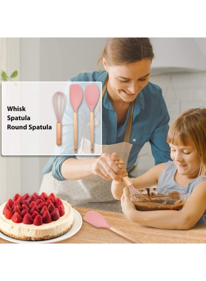 11PCS Silicone Kitchen Utensils Set with Wooden Handles, Non-Stick Heat Resistant Cooking Tools with Storage Holder, Complete Spatula Spoon Whisk Tongs Kit for Cooking Baking - Image 3