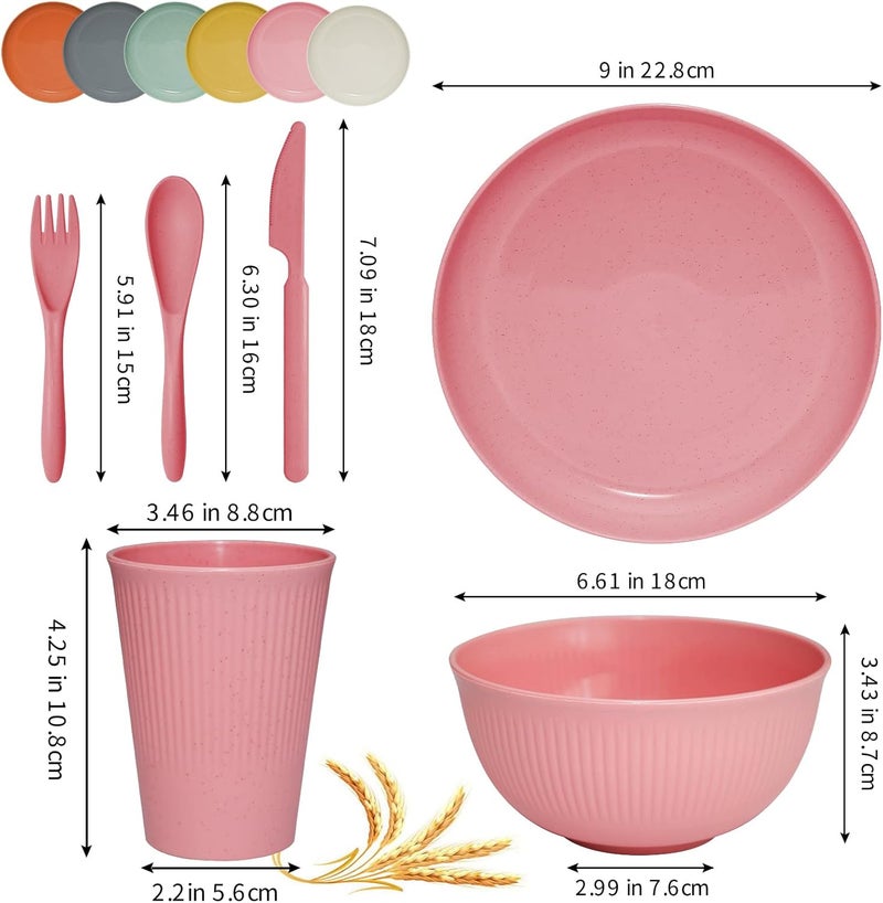 DAPIPIK 36 pcs Wheat Straw Dinnerware Sets Unbreakable Reusable Dinnerware Set ，Lightweight Camping Plates Cups and Bowls Set. Dishwasher Microwave Safe Dinnerware - Image 2
