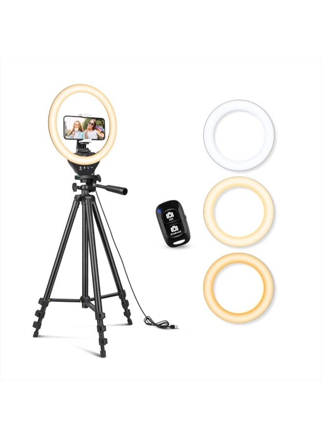 Sensyne إضاءة حلقة سينسين 10 بوصة مع حامل ثلاثي قابل للتمديد بطول 50 بوصة، أضواء دائرية LED مع حامل هاتف للبث المباشر/المكياج/فيديو يوتيوب/تيك توك، متوافقة مع جميع الهواتف - Image 1
