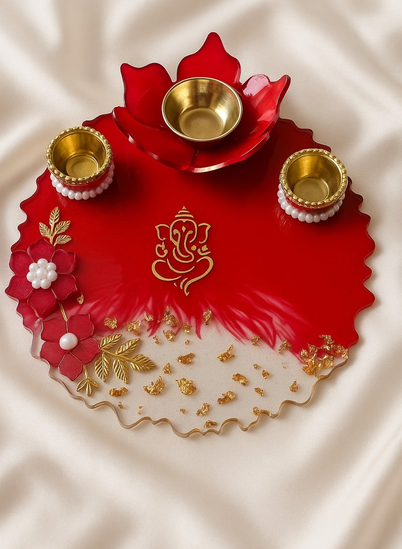Ready For Chai طبق بوجا يدوي جاهز للشاي بتصميم غانيشجي | طبق زينة للاحتفالات لمهرجان ديوالي، غانيش تشاتورثي والمناسبات الخاصة - Image 1