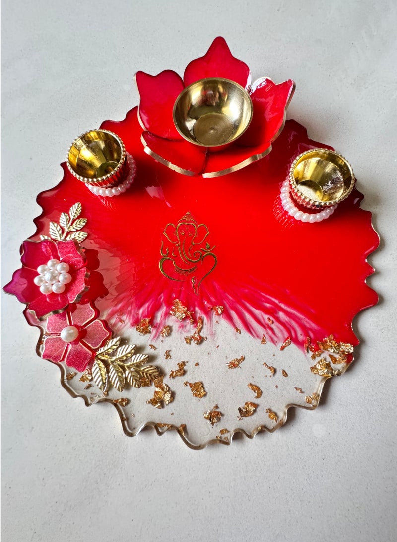 Ready For Chai طبق بوجا يدوي جاهز للشاي بتصميم غانيشجي | طبق زينة للاحتفالات لمهرجان ديوالي، غانيش تشاتورثي والمناسبات الخاصة - Image 2