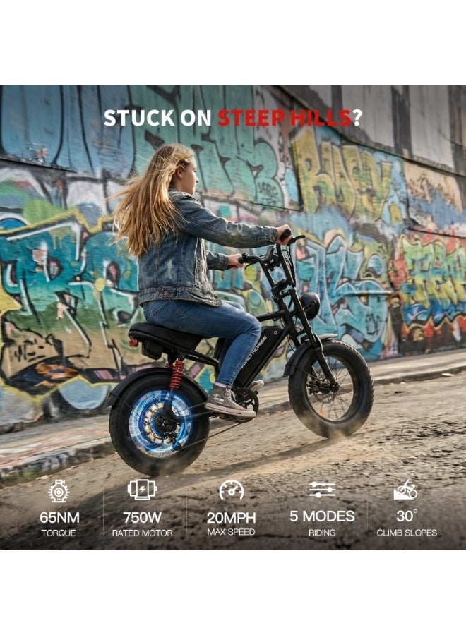 Wind Horse V8 Mini Electric Bike 750W Motor (1255W Peak Power) – 48V 15.6Ah Battery, 50KM/H Speed, 60KM Range, Bluetooth Speaker, Artificial Engine Sound, Dual Disc Brakes - Image 3