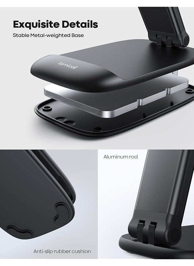 Lamicall - Foldable Phone Stand For Desk Height Adjustable Cell Phone Holder Portable Cellphone Cradle Desktop Dock Compatible With Iphone 16 15 14 13 12 11 Pro Max Mini Xr X 8 7 4 8 Inch Smartphone - Image 1