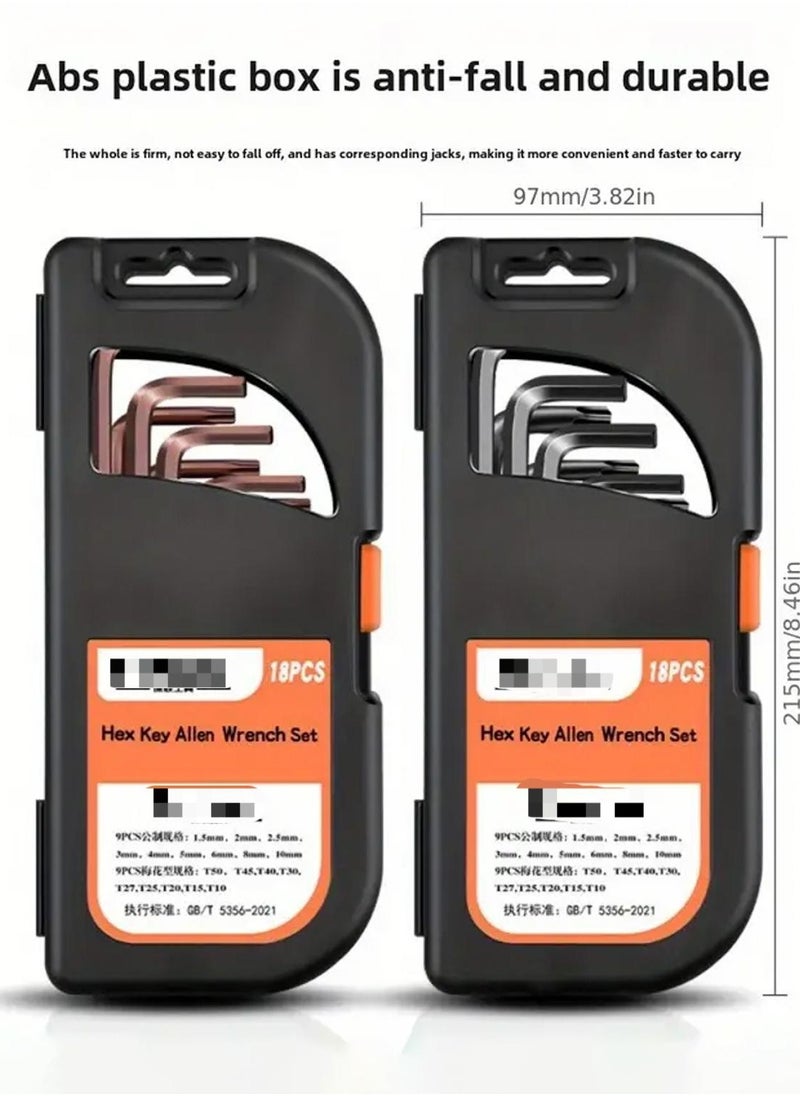 LOOPITYS 18 piece hex wrench set (including booster) - Internal hex wrench set, made of heat-treated steel, with torque handle, high lever, long and short keys,  - Image 3