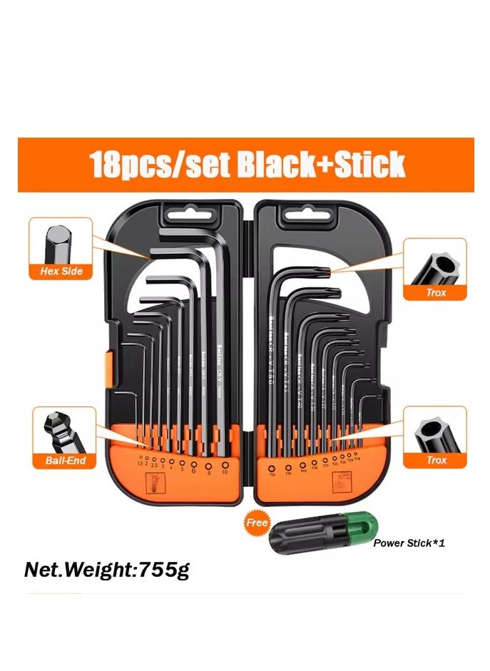 LOOPITYS 18 piece hex wrench set (including booster) - Internal hex wrench set, made of heat-treated steel, with torque handle, high lever, long and short keys,  - Image 2