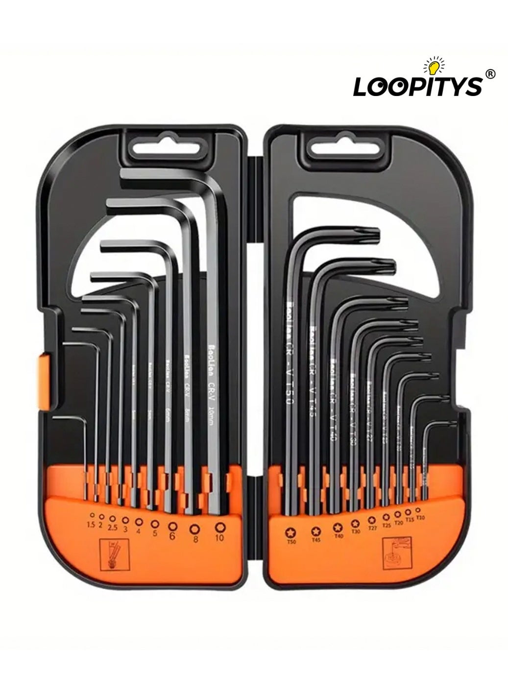 18 piece hex wrench set (including booster) - The internal hex wrench set is made of heat-treated steel and , with torque handle, high lever, long and short keys, and can be used for home repair, car repair, bicycle repair, etc