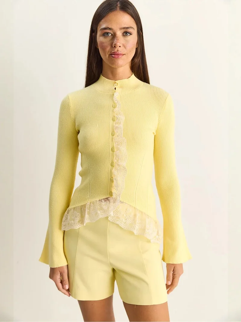 Bianco Lucci LUCCI Half Turtleneck Ribbed Cardigan