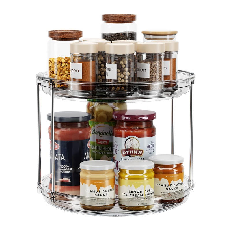 LAMU 2 Tier Lazy Susan Turntable Organizer 9.25'' Rotating Spice Rack Organization for Cabinet, Kitchen, Pantry, Countertop, Bathroom, Vanity, Medicine Cabinet Organizer, Grey - Image 1