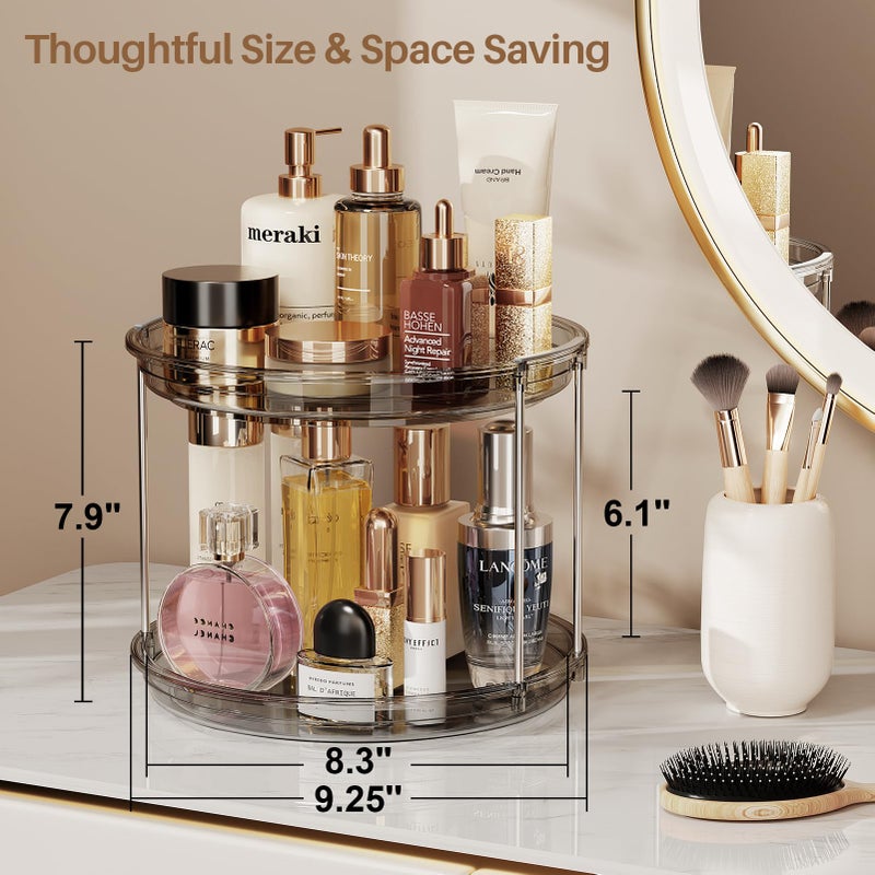 LAMU 2 Tier Lazy Susan Turntable Organizer 9.25'' Rotating Spice Rack Organization for Cabinet, Kitchen, Pantry, Countertop, Bathroom, Vanity, Medicine Cabinet Organizer, Grey - Image 3