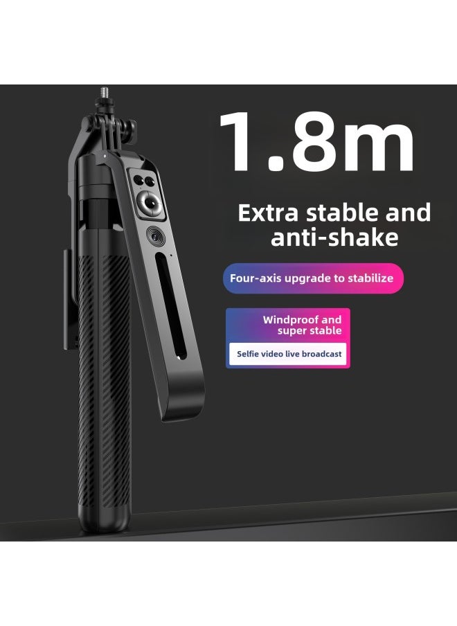 Generic - 1.8 M Mobile Phone Camera Stabilizer Handheld PTZ Camera Handheld Self-timer Stick Bluetooth Self-timer Tetrapod-Color:C12-round Double Light Black (aluminum Alloy) - Image 1