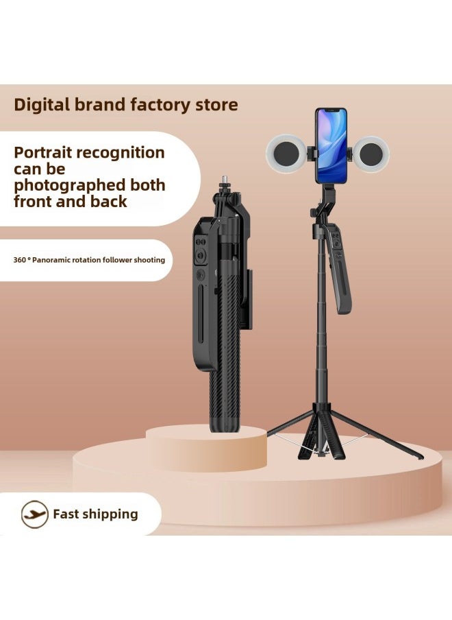 Generic - 1.8 M Mobile Phone Camera Stabilizer Handheld PTZ Camera Handheld Self-timer Stick Bluetooth Self-timer Tetrapod-Color:C12-round Double Light Black (aluminum Alloy) - Image 1