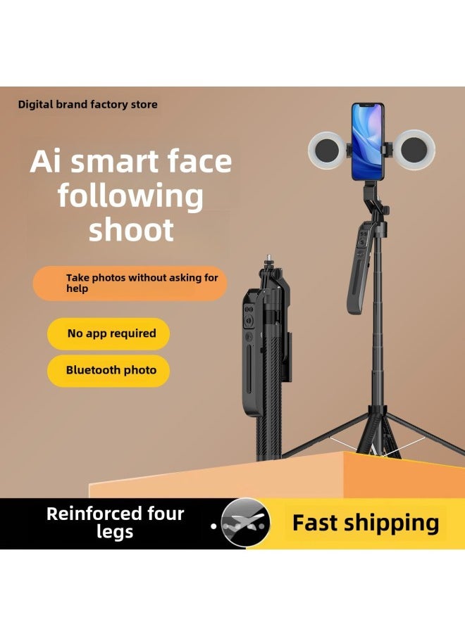 Generic - 1.8 M Mobile Phone Camera Stabilizer Handheld PTZ Camera Handheld Self-timer Stick Bluetooth Self-timer Tetrapod-Color:C12-round Double Light Black (aluminum Alloy) - Image 1