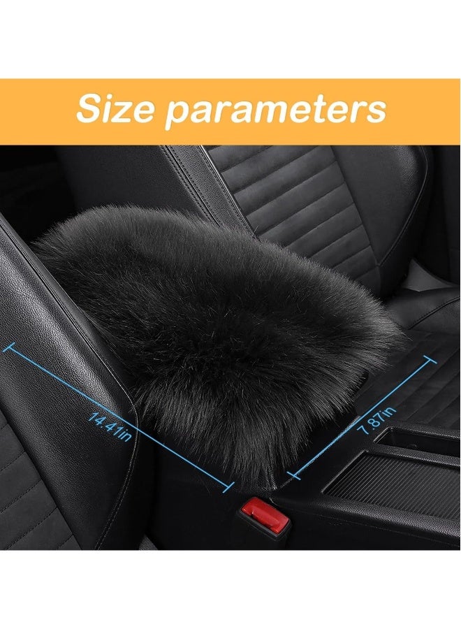 Generic Auto Center Console Pad, Car Decor Accessories for Women,11.8" x 7.9" Furry Armrest Cover Universal for SUV/Truck/Car, Warm Winter Premium Faux Sheepskin Wool, (2pcs Black) - Image 2