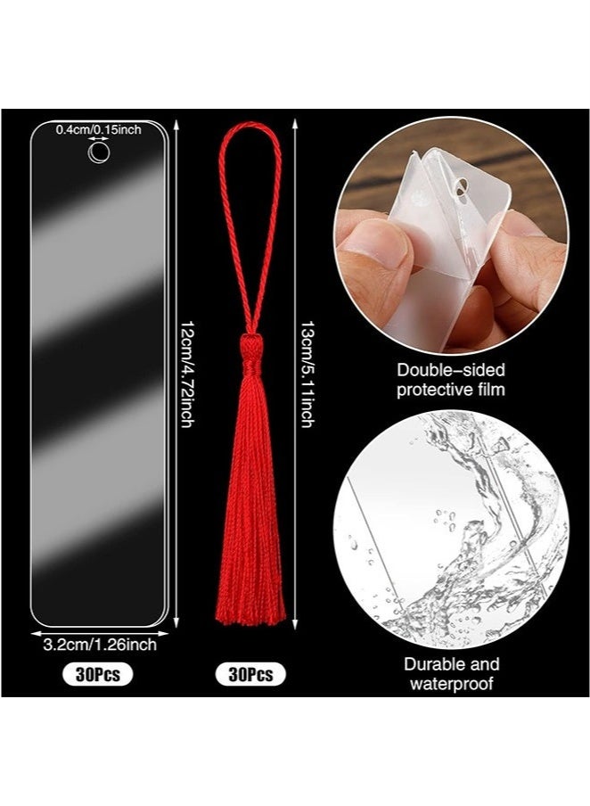 KENSON 15 Pieces Blank Acrylic Bookmark Set Craft Clear Acrylic Blank Bookmark with Mini Bookmark Tassel, DIY Projects and Present Tag Crafts Party Decor - Image 2