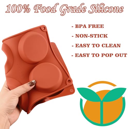 Sakolla 3 Pack Muffin Top Pans 6 Cavities Silicone Egg Molds for Breakfast Sandwiches Whoopie Pies Hamburger Bun English Muffins Tarts Corn Bread Brick Red - Image 3