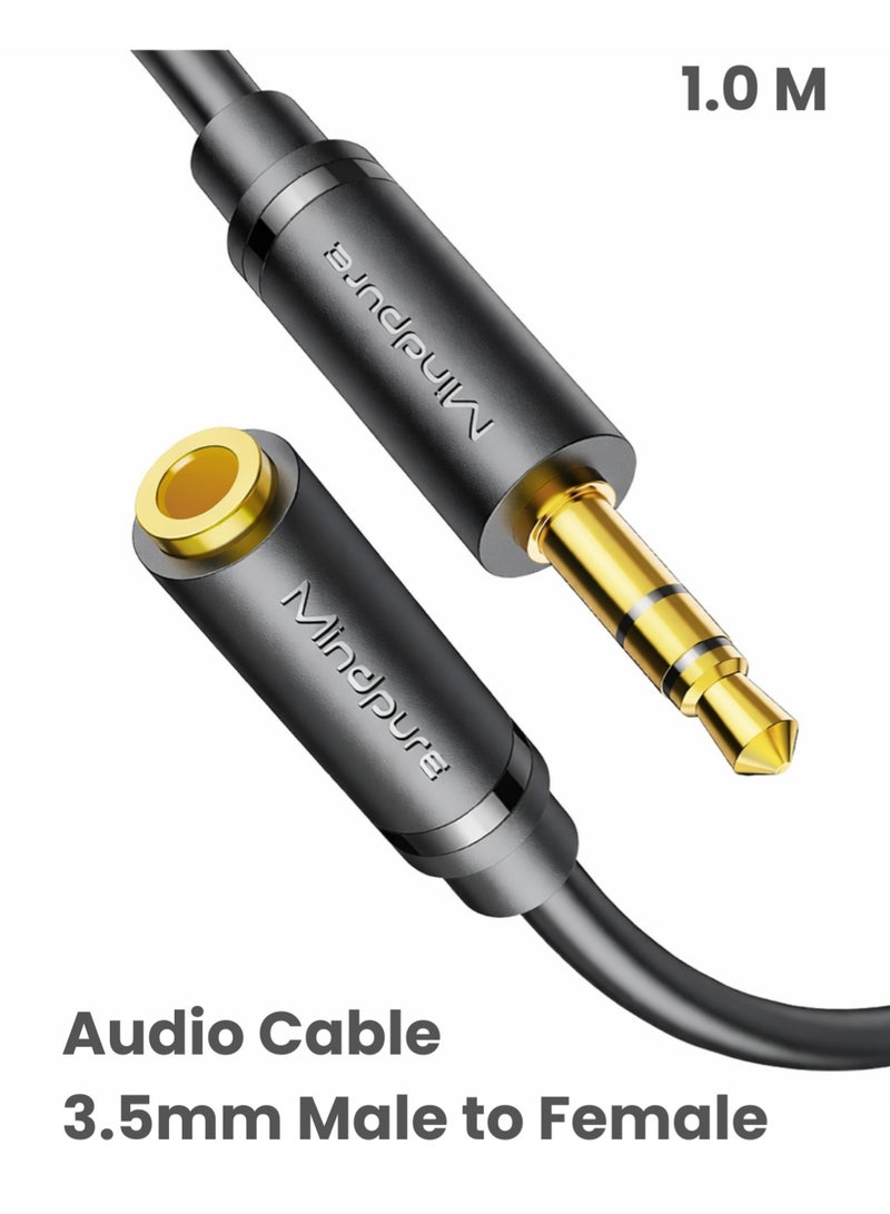 مينديبوريت كابل تمديد سماعة الرأس Mindpure بطول 1 متر، كابل تمديد صوت 3.5 ملم (3.5mm Extension Audio)، محول Aux ذكر إلى أنثى، وصلة تطويل ستيريو Hi-Fi للسماعات والجوال والتابلت (أسود) - Image 1