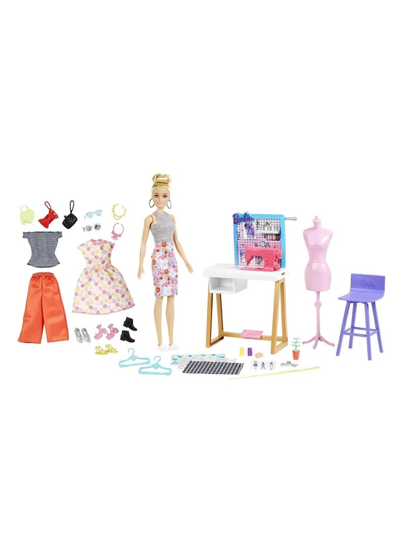 Mattel BARBIE - Barbie Fashion Designer Doll & 25+ Accessories, Studio Playset Includes Furniture, Sewing Machine & Mannequin, Blonde Doll - Image 1